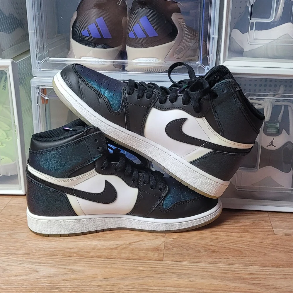 Nike Air Jordan 1 High Top Sneakers - Black, White, Teal Iridescent